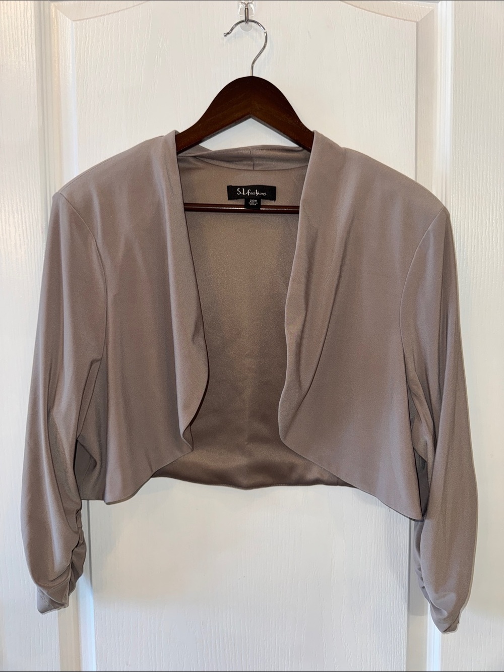 SL Fashions Taupe Cropped Draped Bolero Jacket